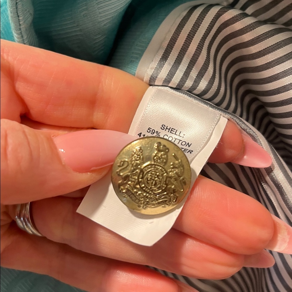 Banana Republic Tiffany Mint Blue Textured Blazer gold military preppy buttons - Picture 7 of 13